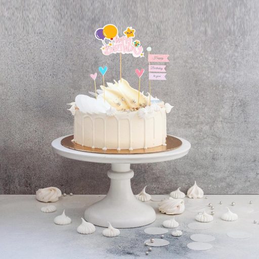 Koboko Szülinapi Tortadísz Szett - Rózsaszín Happy Birthday Felirattal, Szívecskés Zászlókkal - Fiúknak és Lányoknak - Gyerek Születésnapi T