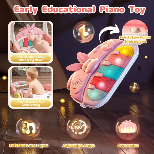 CUTE STONE Podloga za igru za bebe s klavirom - Edukativna gimnastika za bebe, Učilica za hodanje, Jačanje trbušnih mišića, Centar aktivnosti za novorođenčad i malu djecu