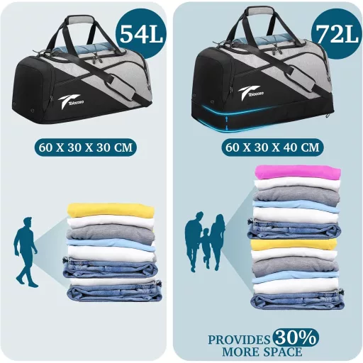 Geantă sport Tolaccea extensibilă 54-72L, rucsac cu compartiment pentru încălțăminte și laptop, pentru călătorii și antrenamente