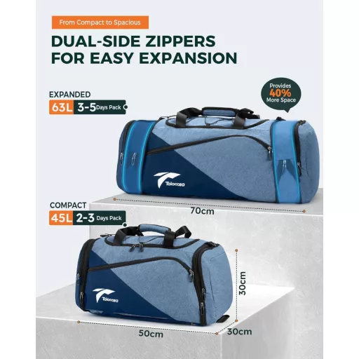 Tolaccea Expandable 54-72L Sporttáska Hátizsák Cipőtartóval Laptop Rekesszel Utazáshoz Edzéshez