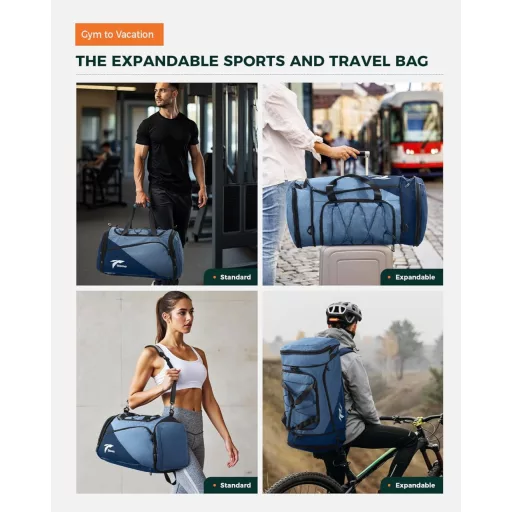 Geantă sport Tolaccea extensibilă 54-72L, rucsac cu compartiment pentru încălțăminte și laptop, pentru călătorii și antrenamente