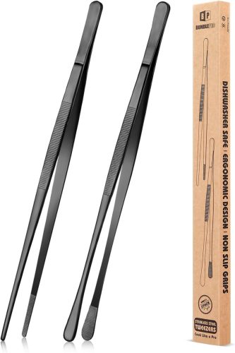 BUNDLEPRO 2 db 30,5 cm-es Konyhai Csipesz - Rozsdamentes Acél Profi Hosszú Fogó BBQ-hoz, Tálaláshoz - Fekete