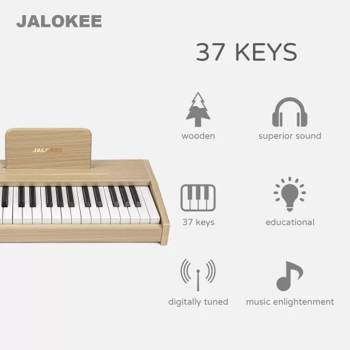 JALOKEE Gyermek Digitális Zongora 37 Billentyűvel - Fa Kivitelű Zenei Oktató Játék Hangszer Kisfiúknak és Kislányoknak 3-12 Éves Korig