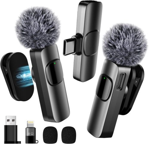 BYbrutek 3 az 1-ben Vezeték Nélküli Csíptetős Mikrofon iPhone/Android/PC Eszközökhöz - Mini Mikrofon Videófelvételhez, 25m Hatótáv