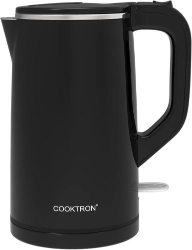 COOKTRON Rozsdamentes Acél Vízforraló 1,7L - Ultracsendes 30dB, Dupla Falú, Gyors Melegítés, BPA-mentes, Hideg Tapintású, Fekete