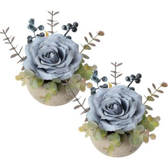   JUSTOYOU Mesterséges Rózsa Kék Virág Eukaliptusz Levelekkel Dekoráció