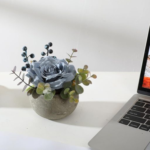 JUSTOYOU Mesterséges Rózsa Kék Virág Eukaliptusz Levelekkel Dekoráció