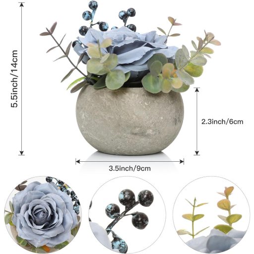 JUSTOYOU Mesterséges Rózsa Kék Virág Eukaliptusz Levelekkel Dekoráció