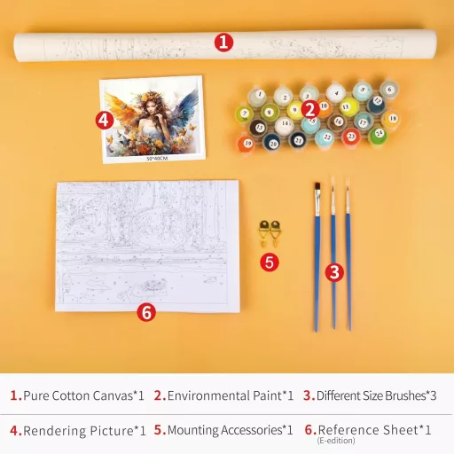 TISHIRON Számfestő Készlet Felnőtteknek - Virágos Nőalak Festése 16x20 cm Vásznon, Festékkel és Ecsettel