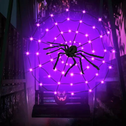 KEELYY 80 LED Pavučina svetelná reťaz halloweenska dekorácia exteriérová interiérová