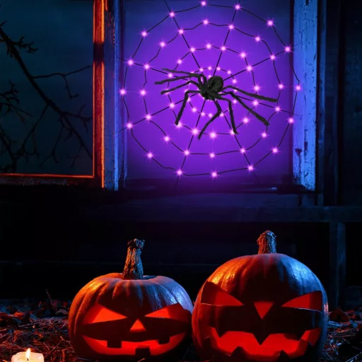 KEELYY 80 LED Pavučina svetelná reťaz halloweenska dekorácia exteriérová interiérová