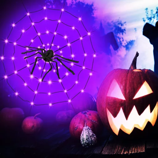 KEELYY 80 LED Pókháló Fényfüzér Halloween Dekoráció Kültéri Beltéri