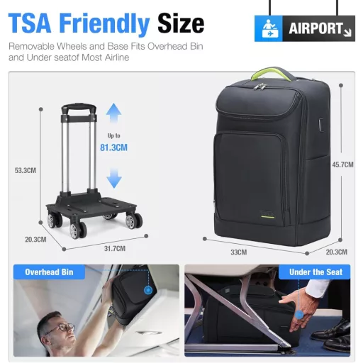 Lekespring Bőr Gurulós Üzleti Hátizsák 17.3" Laptoppal, Vízálló Utazási Táska