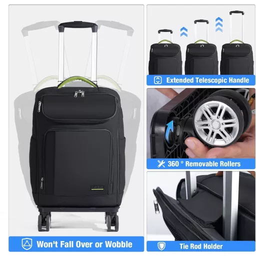 Rucsac de Afaceri Lekespring cu Roti din Piele pentru Laptop de 17.3", Geantă de Călătorie Impermeabilă