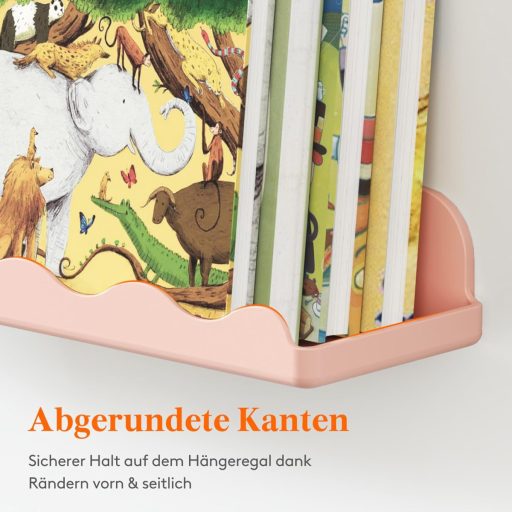 Lifewit Gyerek Fali Könyvespolc Szett, 4 db Rózsaszín Hullám Alakú Függő Polc (38 cm), Gyerekszobába Könyvekhez, Játékokhoz, Plüssökhöz