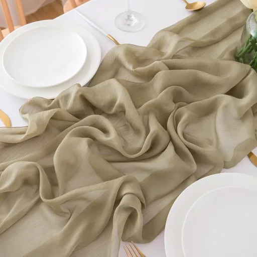 CHUQING Chiffon Asztali Futó 70x400cm Homokszín Esküvői Dekoráció