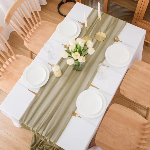 CHUQING Chiffon Asztali Futó 70x400cm Homokszín Esküvői Dekoráció