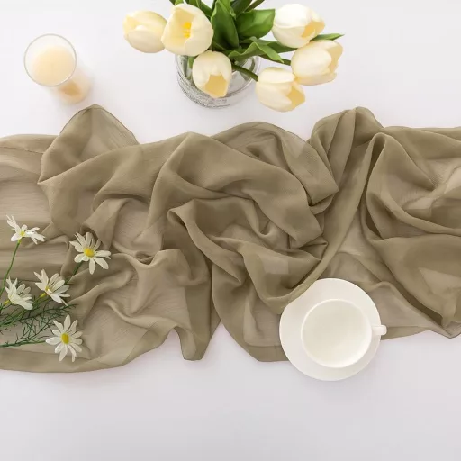 CHUQING Chiffon Asztali Futó 70x400cm Homokszín Esküvői Dekoráció