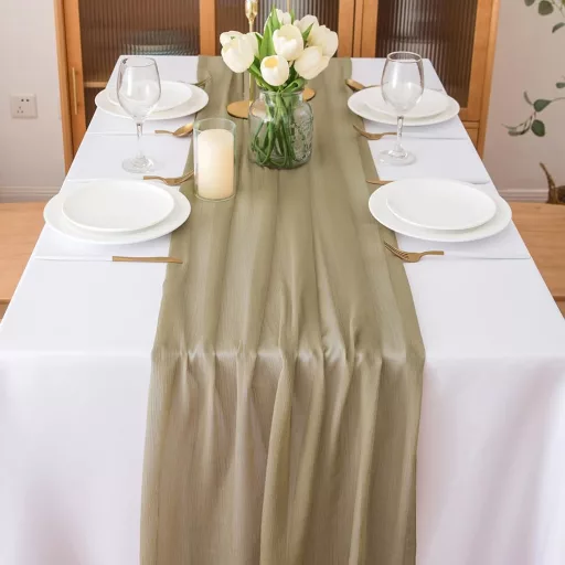 CHUQING Chiffon Asztali Futó 70x400cm Homokszín Esküvői Dekoráció