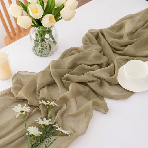 CHUQING Chiffon Asztali Futó 70x400cm Homokszín Esküvői Dekoráció