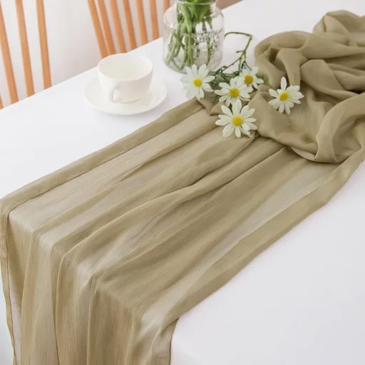 CHUQING Chiffon Asztali Futó 70x400cm Homokszín Esküvői Dekoráció