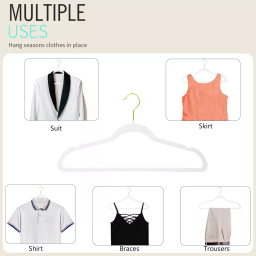 ManGotree, 22 buc. Umerașe de catifea cu cârlig rotativ auriu, antiderapante, pentru costume, alb