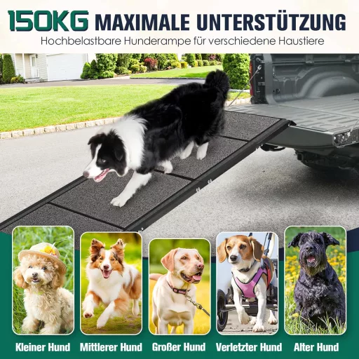 CJYMMFAN Összecsukható Kutya Rámpa Autóba - 180x50 cm Alumínium Lépcső, Csúszásgátló Felülettel, 150 kg Teherbírású, Hordozható Fellépő Idős