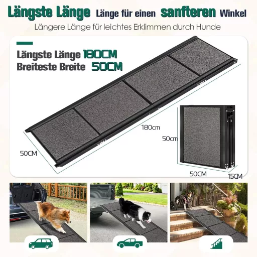 CJYMMFAN Összecsukható Kutya Rámpa Autóba - 180x50 cm Alumínium Lépcső, Csúszásgátló Felülettel, 150 kg Teherbírású, Hordozható Fellépő Idős
