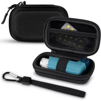   Prenosné puzdro na astmatický inhalátor MEDMAX, čierny ochranný obal s karabínou