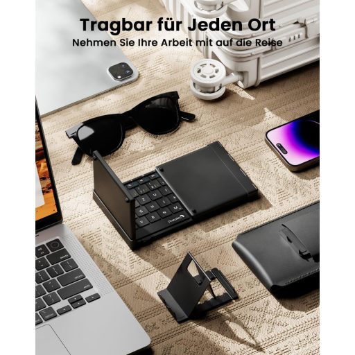ProtoArc XK01 TP Összehajtható Bluetooth Billentyűzet Érintőpaddal - QWERTZ Német Kiosztás, iPad/iOS/Android/Windows Kompatibilis, Fekete