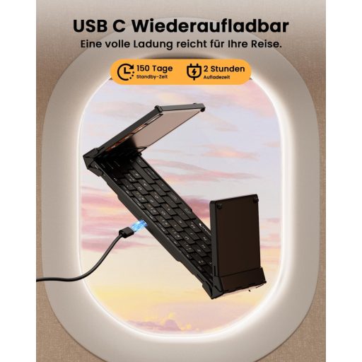 ProtoArc XK01 TP Összehajtható Bluetooth Billentyűzet Érintőpaddal - QWERTZ Német Kiosztás, iPad/iOS/Android/Windows Kompatibilis, Fekete