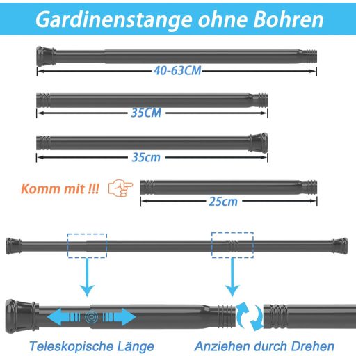 Aiitomg Feszítőrúd Függönyökhöz 73-145 cm Ezüst Fúrás Nélkül
