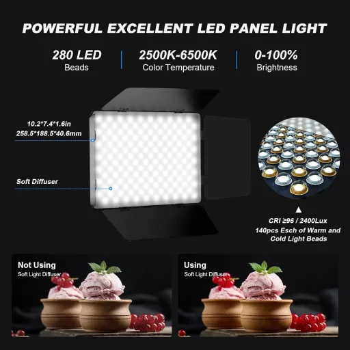 Set de Lumini Video LED Soonpho - 2 Panouri Luminoase Reglabile de 20W 2800-6500K, cu Stativ de 1,6m și Suport de Telefon, pentru Filmări YouTube, Studio