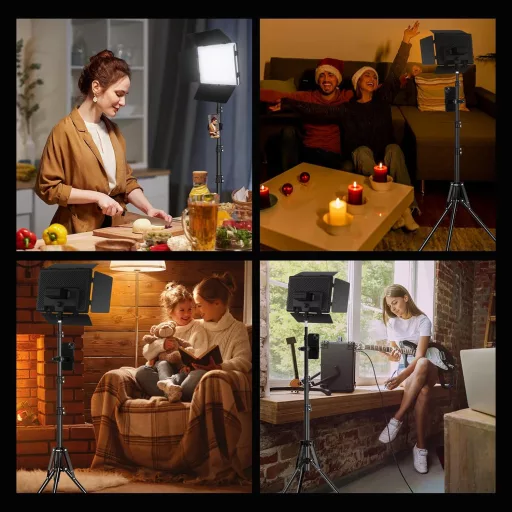 Set de Lumini Video LED Soonpho - 2 Panouri Luminoase Reglabile de 20W 2800-6500K, cu Stativ de 1,6m și Suport de Telefon, pentru Filmări YouTube, Studio