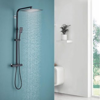   Auralum Termosztátos Zuhanyszett Rozsdamentes Acél Esőzuhanyfejjel Fekete