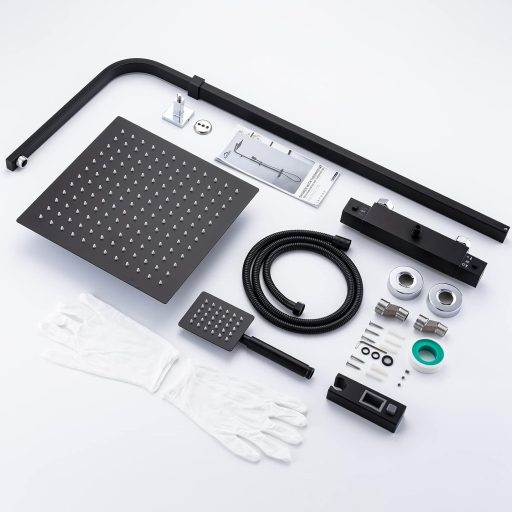 Auralum Termosztátos Zuhanyszett Rozsdamentes Acél Esőzuhanyfejjel Fekete