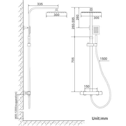 Auralum Termosztátos Zuhanyszett Rozsdamentes Acél Esőzuhanyfejjel Fekete