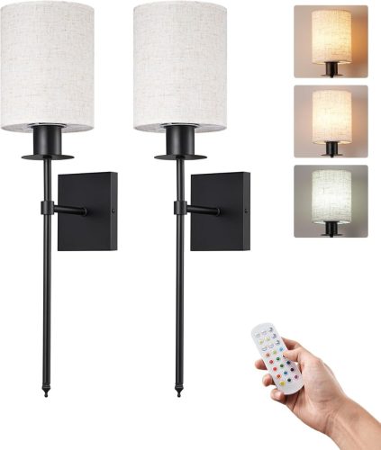 EDISHINE Set de 2 Aplice de Perete cu Baterie - Iluminare LED RGB Wireless cu Telecomandă, 12 Culori, 2 Moduri Dinamice, Reîncărcare USB, Negru