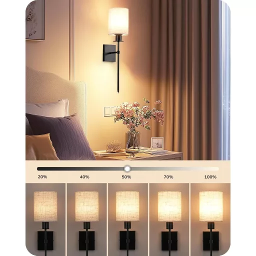 EDISHINE Set de 2 Aplice de Perete cu Baterie - Iluminare LED RGB Wireless cu Telecomandă, 12 Culori, 2 Moduri Dinamice, Reîncărcare USB, Negru
