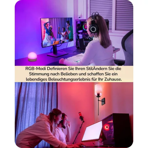 EDISHINE 2 db Akkumulátoros Fali Lámpa - Vezeték Nélküli RGB LED Világítás Távirányítóval, 12 Szín, 2 Dinamikus Mód, USB Tölthető, Fekete