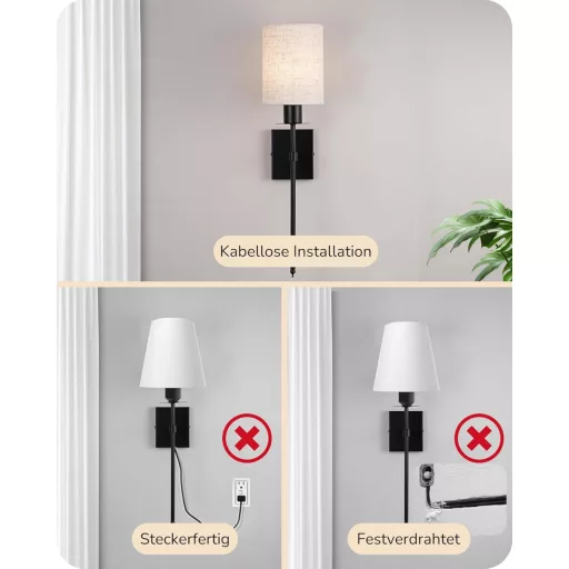 EDISHINE Set de 2 Aplice de Perete cu Baterie - Iluminare LED RGB Wireless cu Telecomandă, 12 Culori, 2 Moduri Dinamice, Reîncărcare USB, Negru
