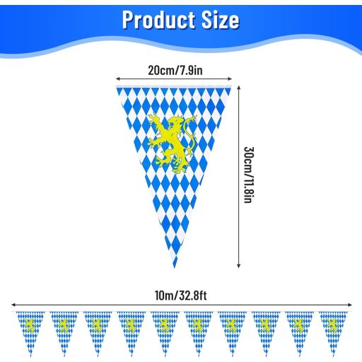 Ghirlandă decorativă Oktoberfest NEBURORA 10m, decorațiune bavareză, leu galben