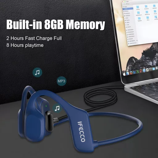 Vodotesné slúchadlá na kostné vedenie IFECCO IP68 Bluetooth s MP3 na plávanie