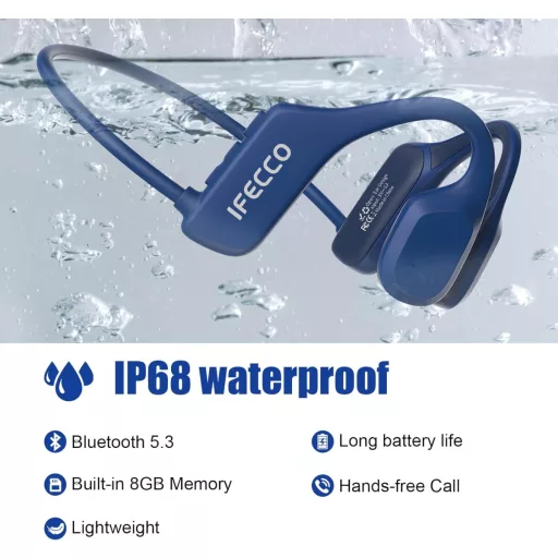 Vodotesné slúchadlá na kostné vedenie IFECCO IP68 Bluetooth s MP3 na plávanie