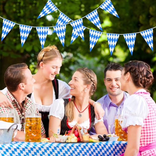 NEBURORA Oktoberfest zászlófüzér 10m, 20 zászlóval, bávár kockás dekoráció