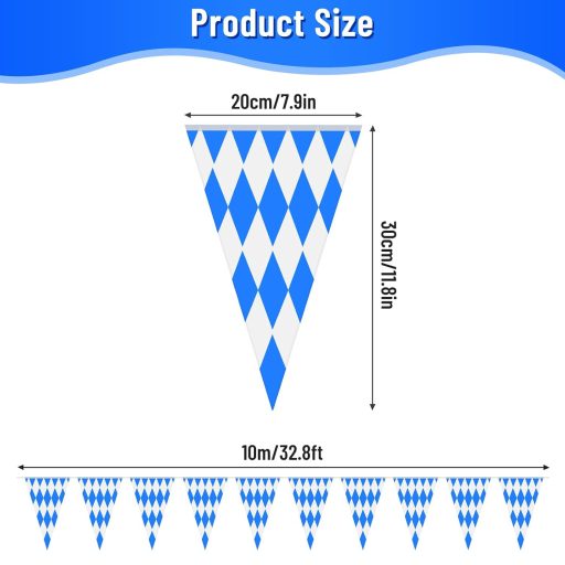 NEBURORA Oktoberfest zászlófüzér 10m, 20 zászlóval, bávár kockás dekoráció