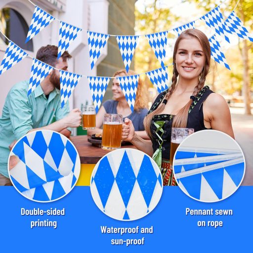 NEBURORA Oktoberfest zászlófüzér 10m, 20 zászlóval, bávár kockás dekoráció