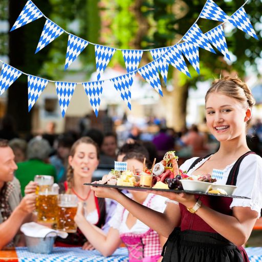 NEBURORA Oktoberfest zászlófüzér 10m, 20 zászlóval, bávár kockás dekoráció