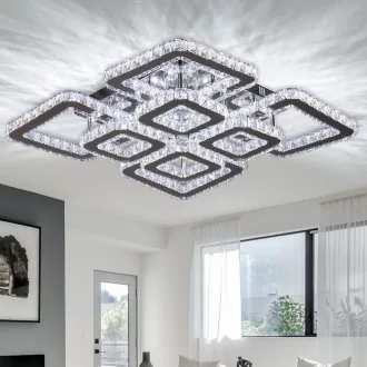   FRIXCHUR LED Kristály Mennyezeti Lámpa 50cm 8 Izzós Négyzet 72W 6500K
