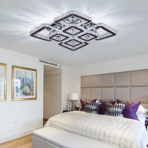 FRIXCHUR LED Kristály Mennyezeti Lámpa 50cm 8 Izzós Négyzet 72W 6500K